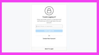 The Instagram help logging in screen