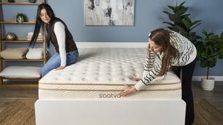 Sleep team testing the Saatva Classic mattress