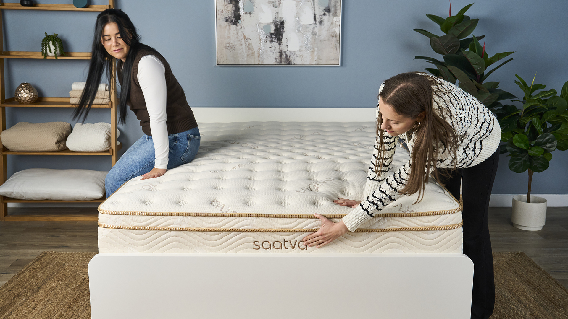 Sleep team testing the Saatva Classic mattress