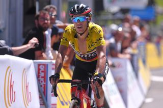 Richie Porte crossing the finish line on stage 8 of the Critérium du Dauphiné