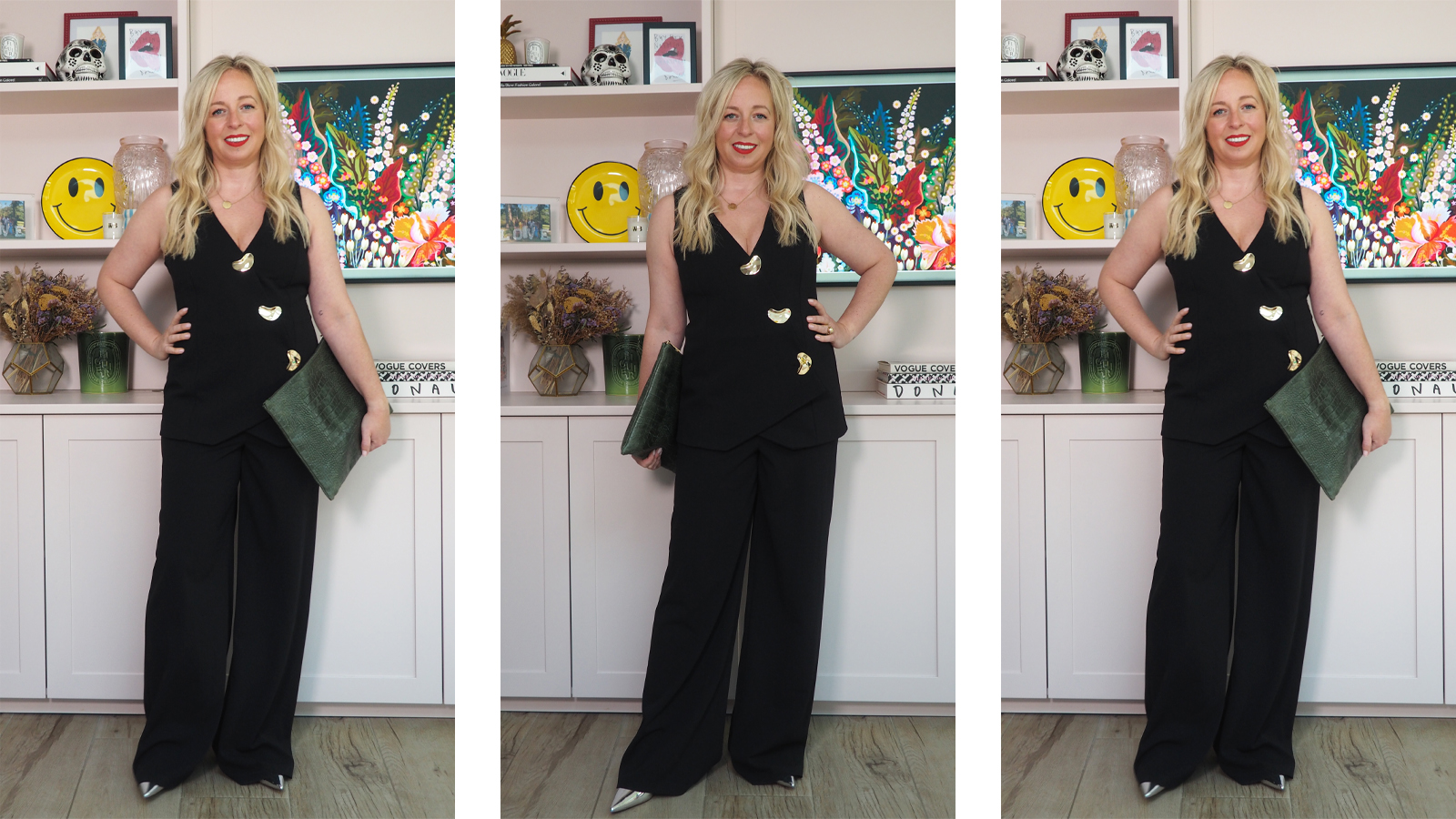Composite image of Antonia Kraskowski wearing a black jumpsuit