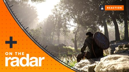 Kliff sits at a pond in the middle of a lush green forest in Crimson Desert