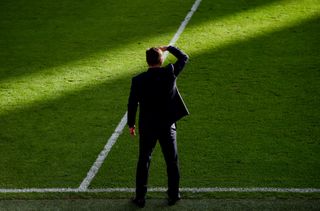 Mauricio Pochettino, Manager of Chelsea, looks on during the Premier League match between Chelsea FC and Liverpool FC at Stamford Bridge on August 13, 2023 in London, England.