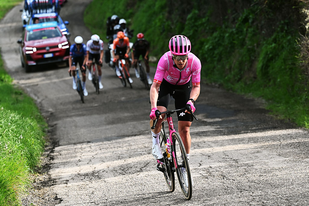 MOMBAROCCIO, ITALY - MARCH 13: Michael Valgren of Denmark and Team EF Education - EasyPost competes in the breakaway during the 61st Tirreno-Adriatico 2026, Stage 5 a 184km stage from Marotta-Mondolfo to Mombaroccio 309m / #UCIWT / on March 13, 2026 in Mombaroccio, Italy. (Photo by Tim de Waele/Getty Images)