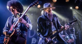 Robert Jon & the Wreck perform live: Vocalist Robert Jon Burrison (right) plays an Eastman Juliet and Henry James fires up his 2016 Gibson SG Special