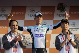Tony Martin (Omega Pharma-Quick Step) on the podium after winning stage 2 at the Tour of Beijing