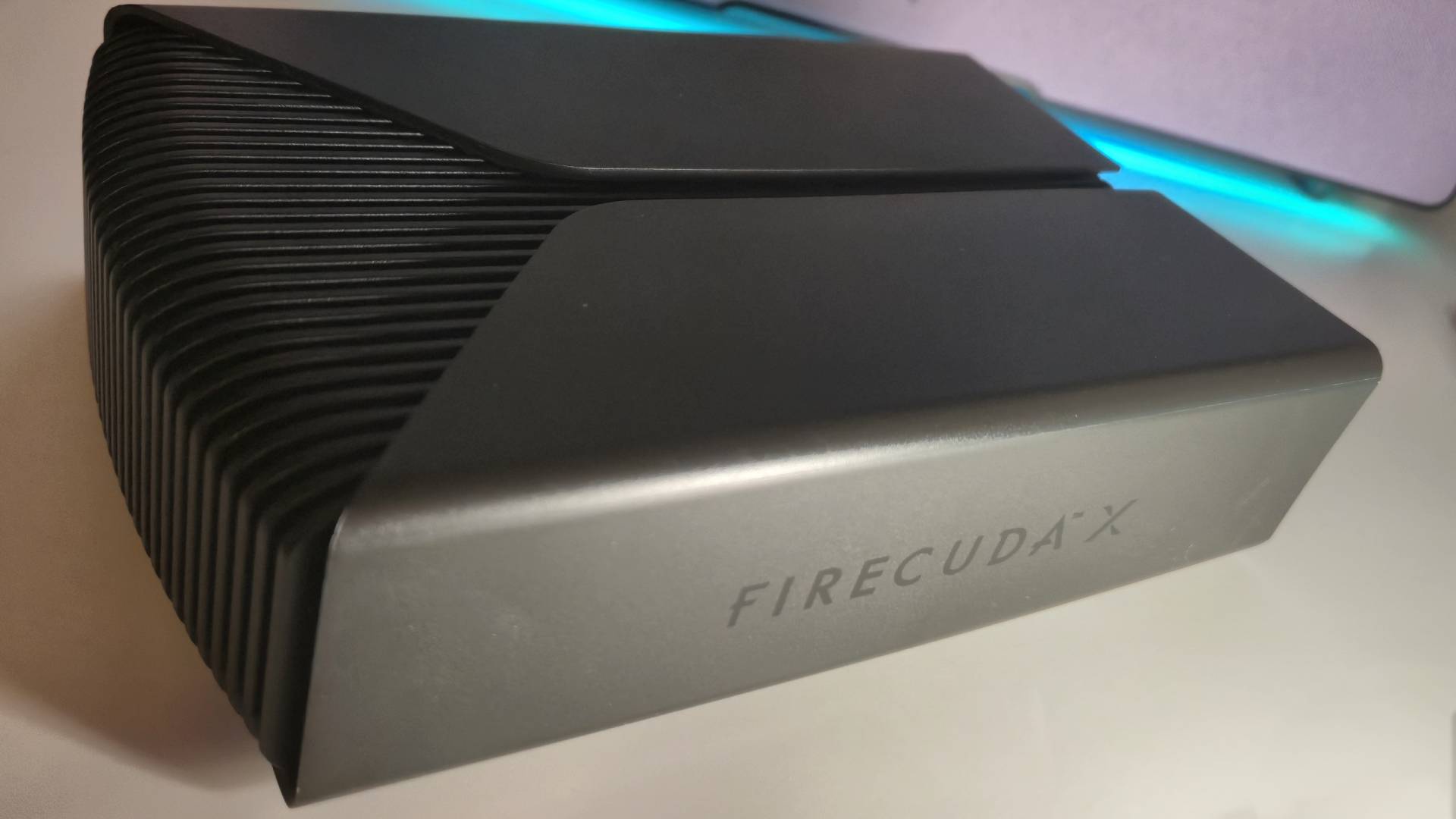 Photo showing the size of the FireCuda X Vault 8TB external hard drive.