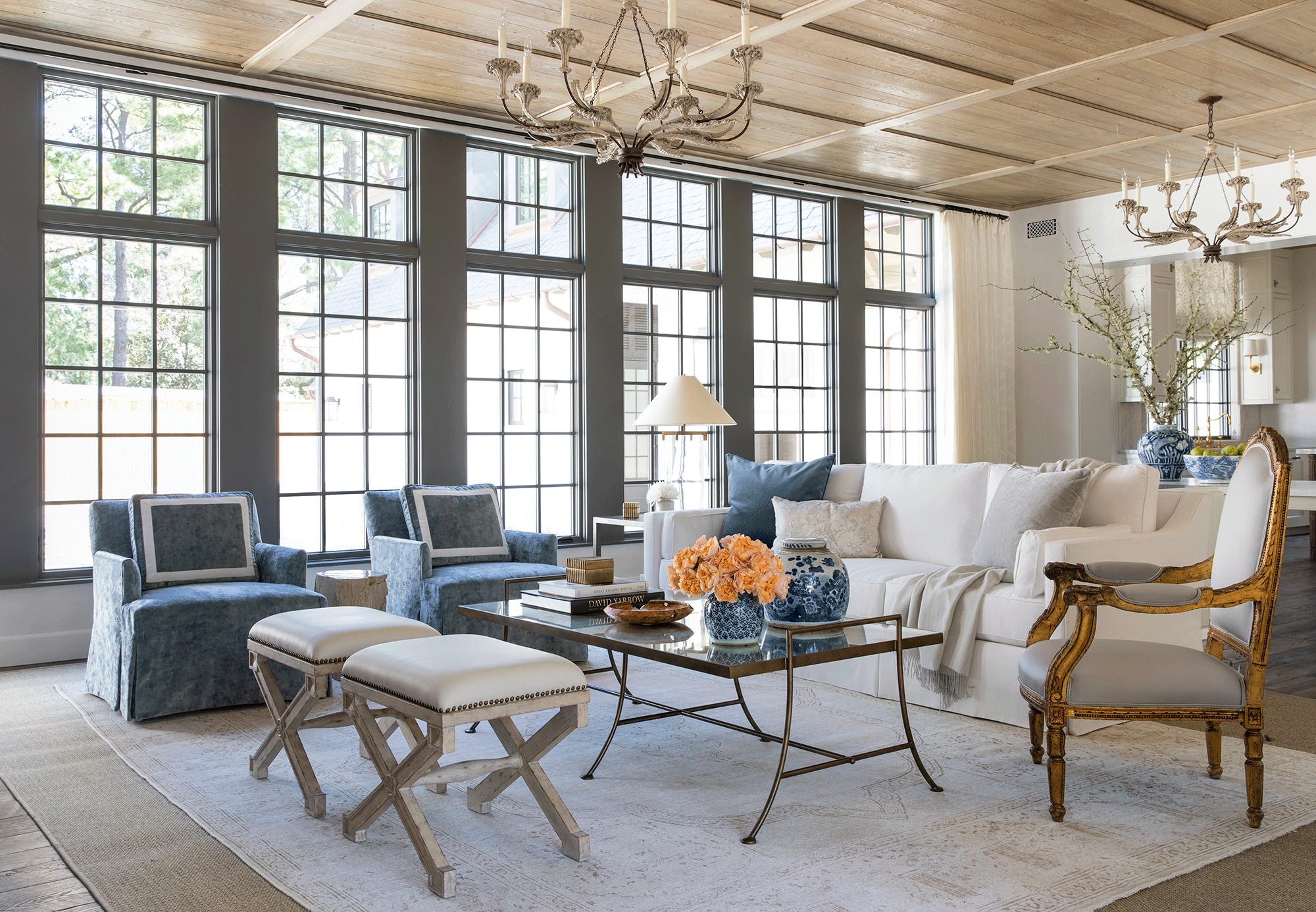 Image of wooden ceiling in a living room