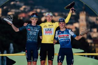 Picture by Zac WilliamsSWpixcom 21072024 Cycling 2024 Tour de France Stage 21 ITT Monaco Nice France Tadej Pogacar UAE Team Emirates wins the 2024 Tour de France Jonas Vingegaard Visma Lease a Bike finishes second and Remco Evenepoel Soudal Quickstep finishes third