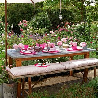 pink garden tableware