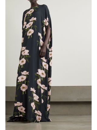 BERNADETTE Eleonore cape-effect embellished floral-print crepe de chine gown