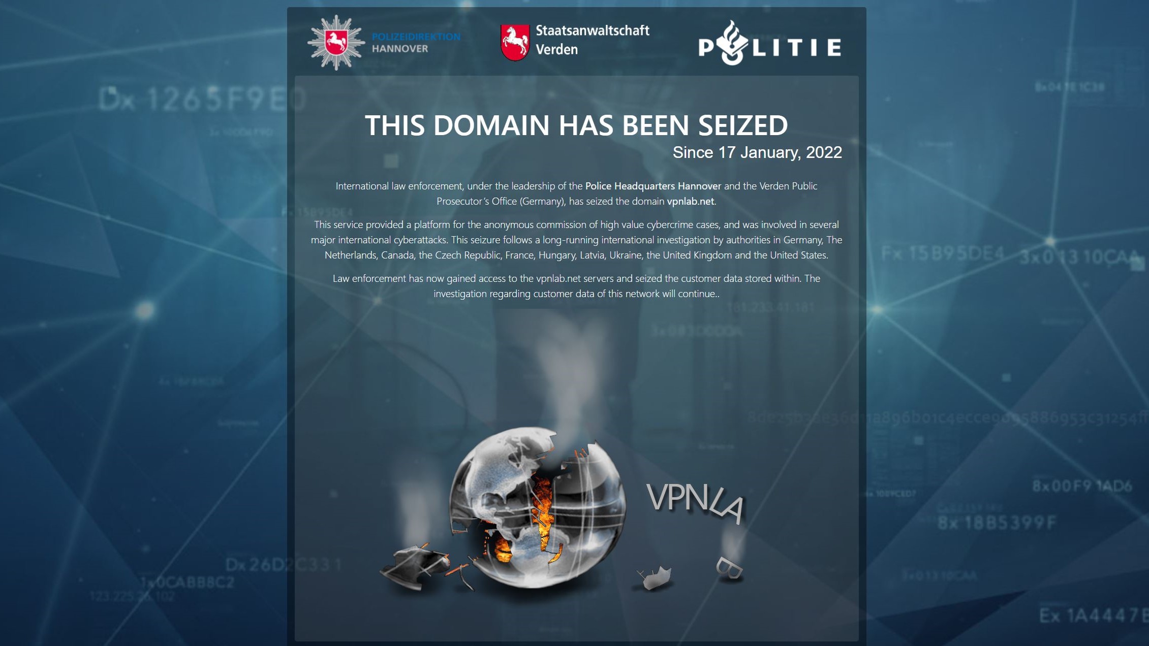 VPNLab Domain Seized