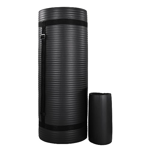 Balancefrom 71 X 24 X 1'" All-Purpose Extra Thick Non-Slip High Density Anti-Tear Exercise Yoga Mat With Knee Pad & Carrying Strap, Black