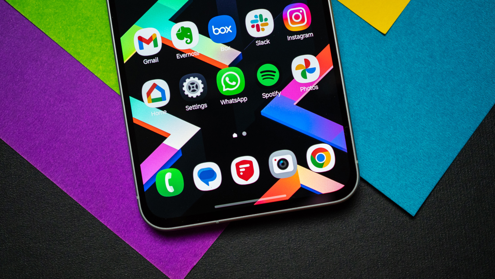 Samsung Galaxy A56 against a colorful background