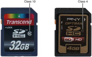 Speed Class markings on typical SDHC cards.
