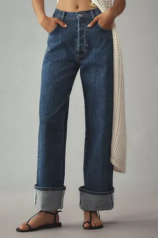 Pilcro High-Rise Straight-Leg Cuffed Jeans