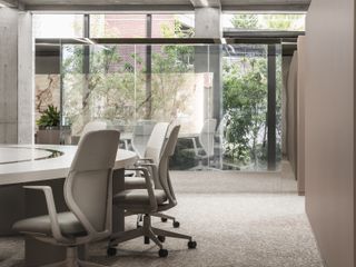 Glass windows and office chairs