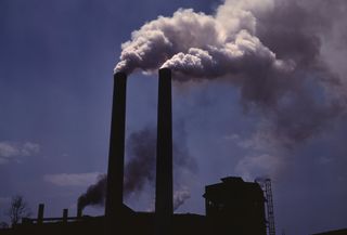 Smokestacks at a power plant