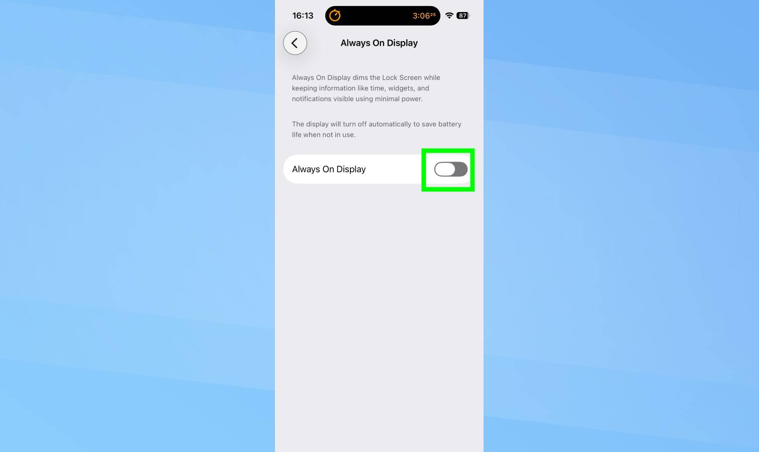 نمایشگر همیشه روشن خاموش شد