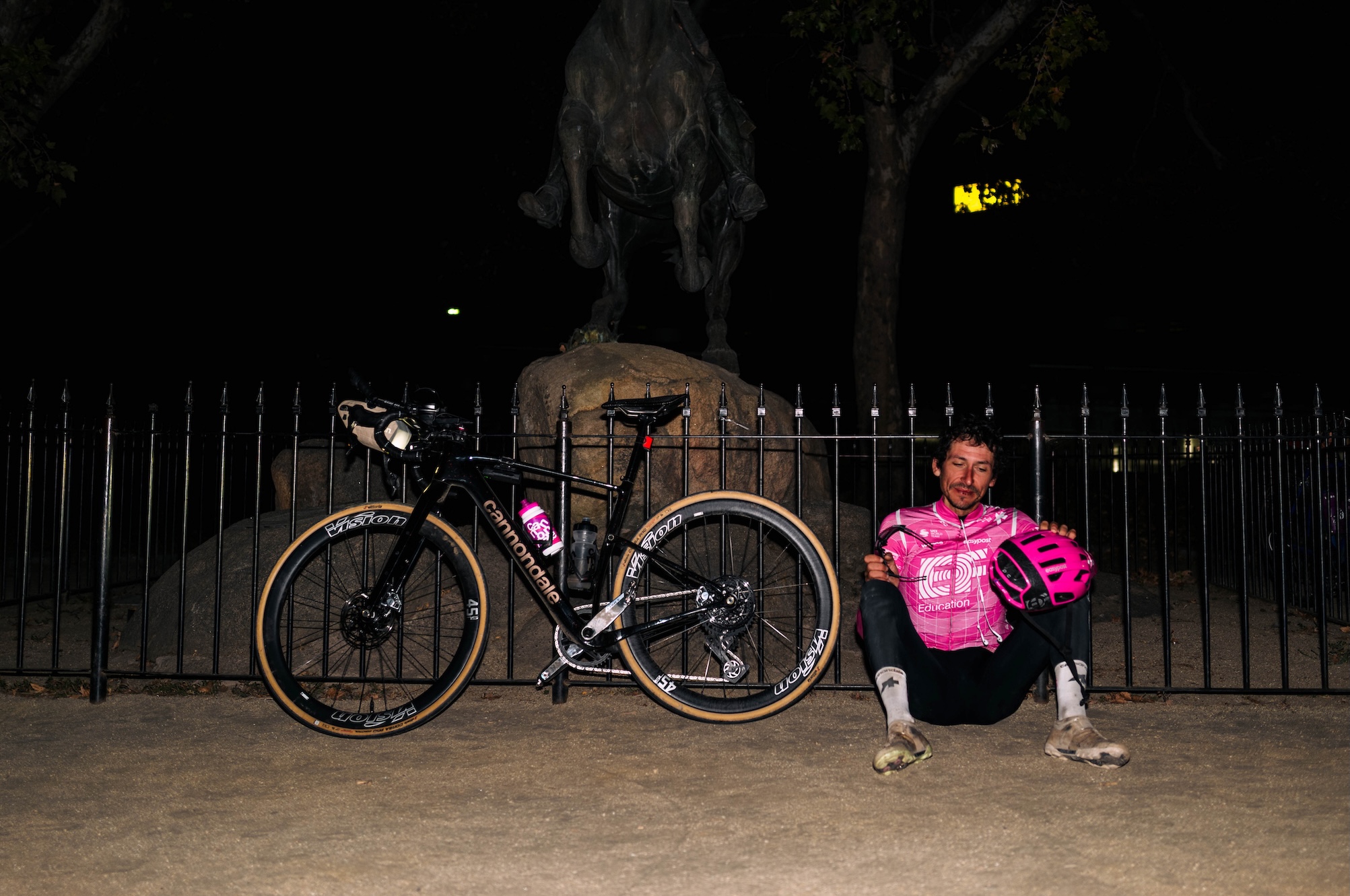 Lachlan Morton reaches the end of his 1998-mile journey in Sacramento after 11 p.m. local time on Sunday, the seventh day of the ride
