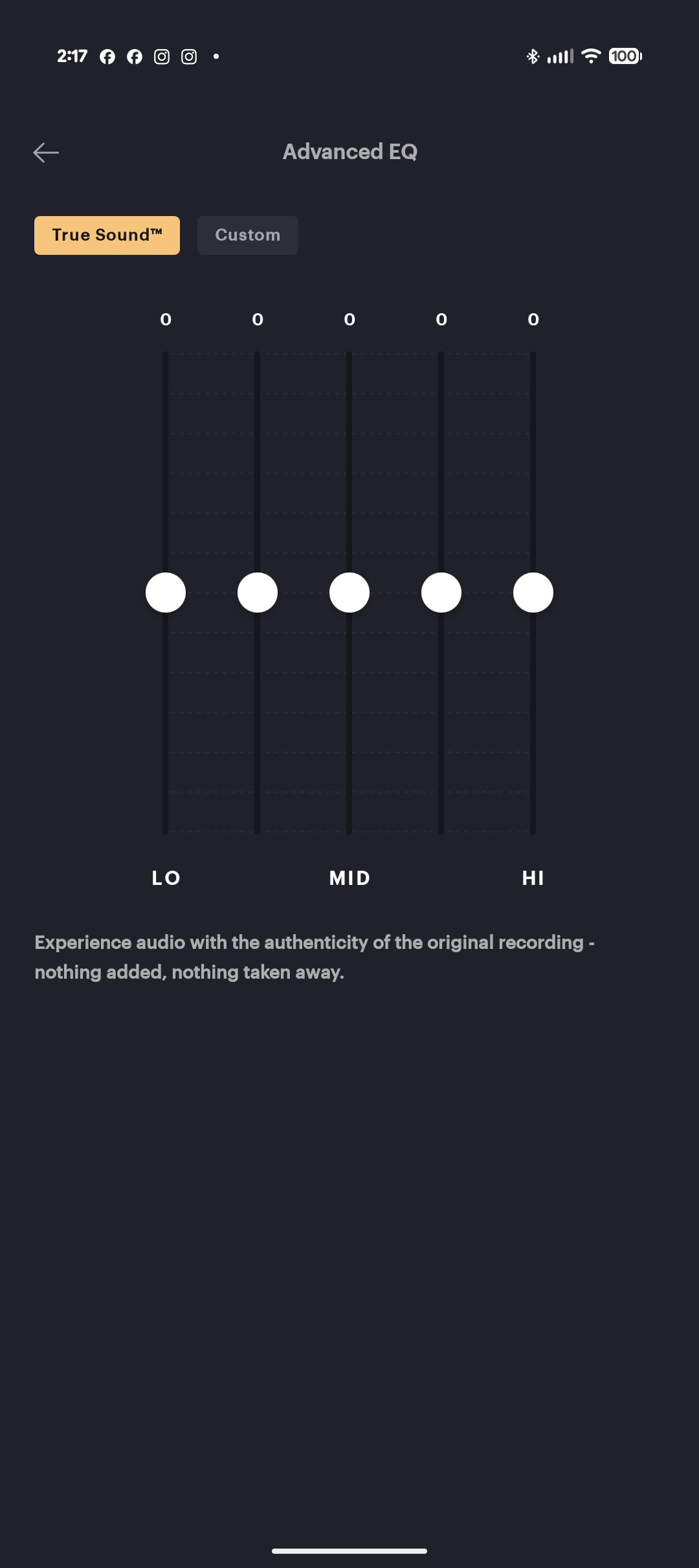 Bowers & Wilkins app five-band EQ customization and True Sound option