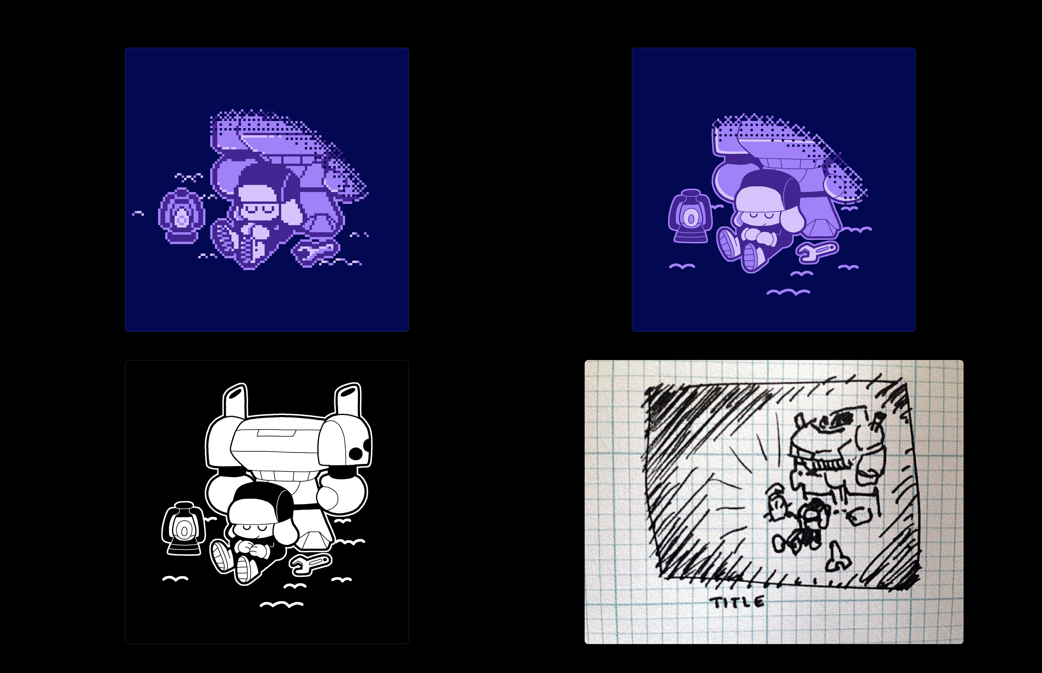 Pixel art game screens for Game Boy