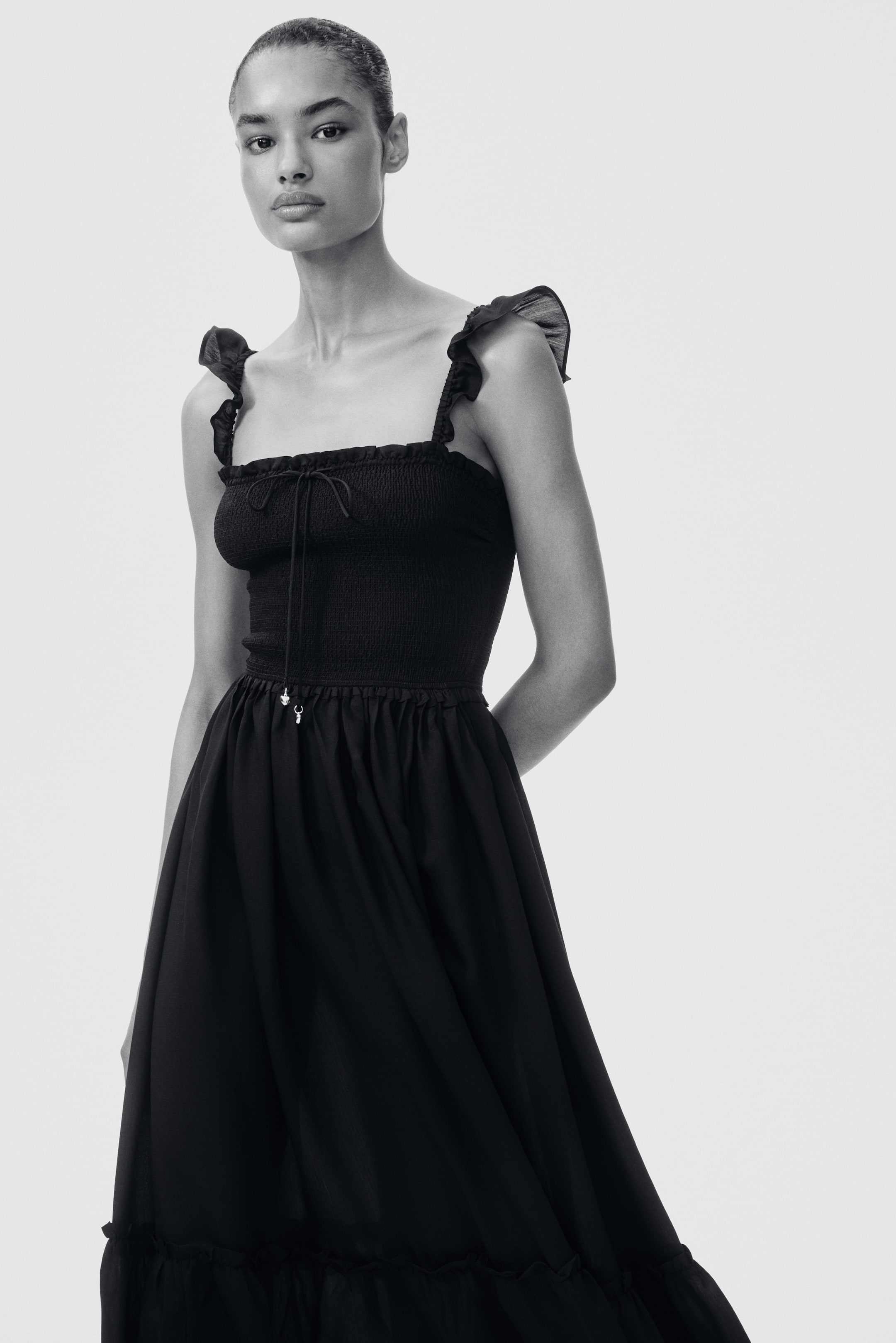 Frill-Trimmed Smocked-Bodice Dress