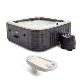 6-Person 140-Jet Hot Tub with Tablet and Phone Tray against a white background.