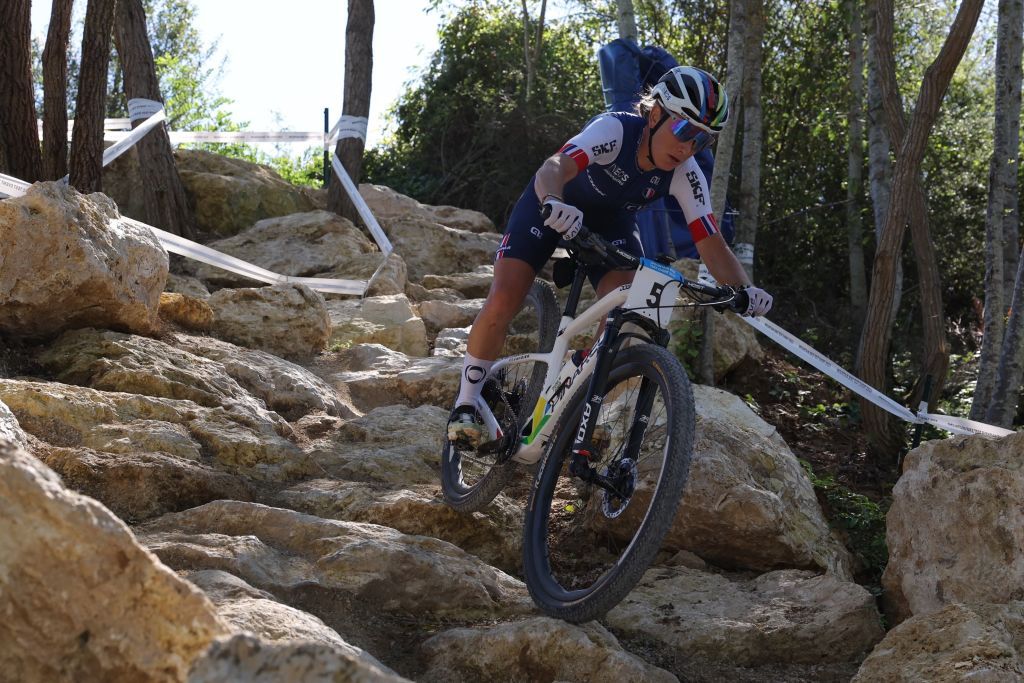 Frances Pauline Ferrand Prevot competes in the womens Elite Cross Country mountain biking test event at Elancourt Hill in Elancourt west of Paris on September 24 2023 Photo by Thomas SAMSON AFP Photo by THOMAS SAMSONAFP via Getty Images
