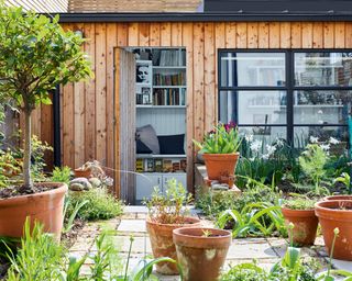 timber clad garden office artist studio in urban garden