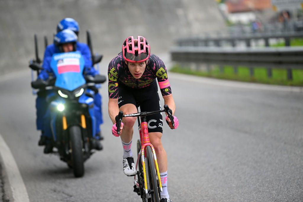 LIVIGNO MOTTOLINO ITALY MAY 19 Georg Steinhauser of Germany and Team EF Education EasyPost competes in the breakaway during the 107th Giro dItalia 2024 Stage 15 a 222km stage from Manerba del Garda to Livigno Mottolino 2387m UCIWT on May 19 2024 in Livigno Mottolino Italy Photo by Dario BelingheriGetty Images