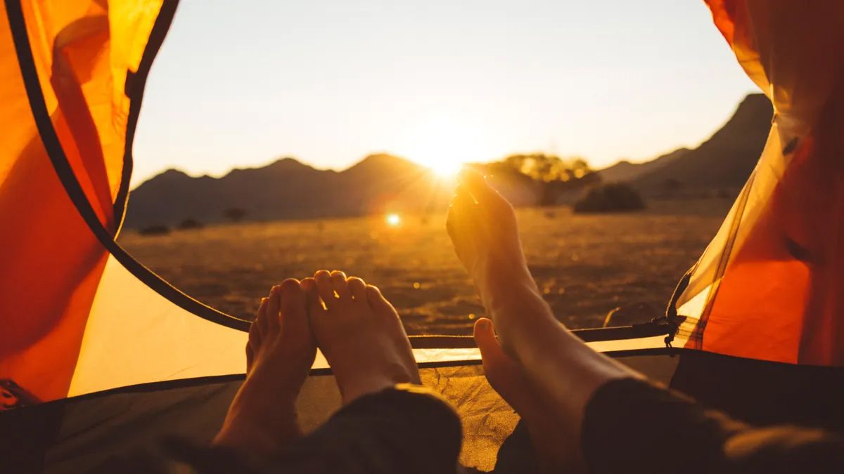 two-person sleeping bags: couple&#039;s feet