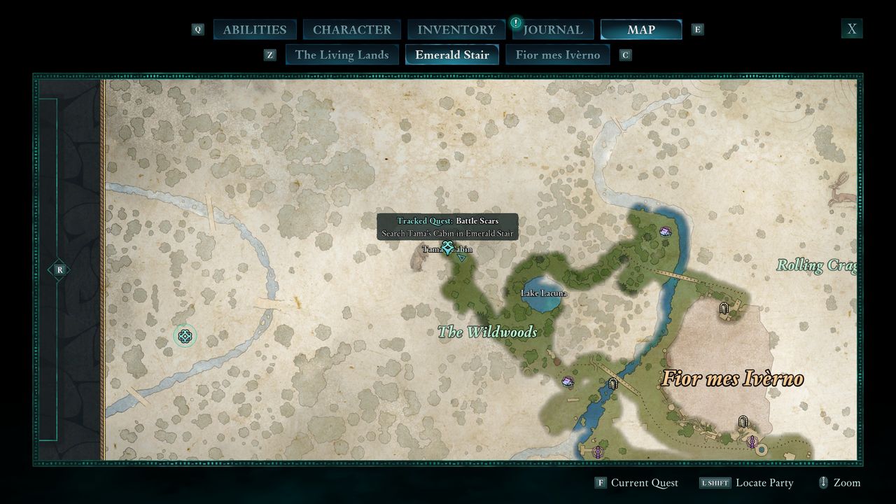 Avowed - Tama's cabin location in Emerald Stair, northwest of Fior mes Iverno.