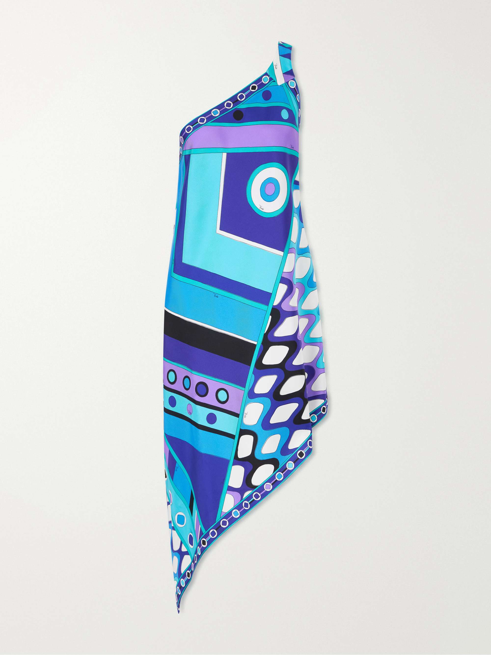 Printed Asymmetric One-Shoulder Silk-Twill Dress