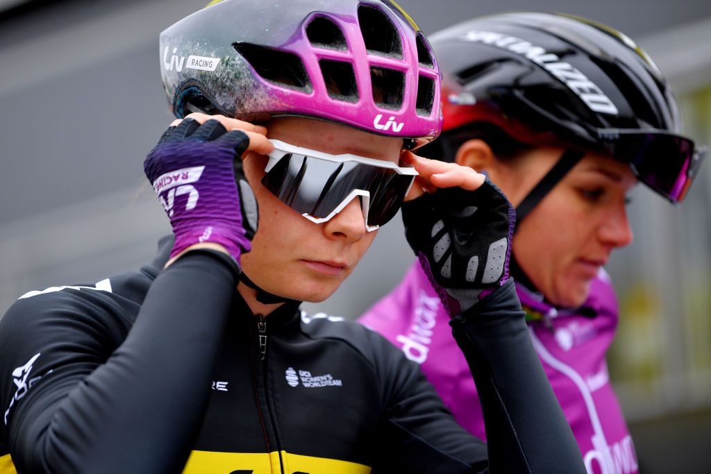 OUDENAARDE BELGIUM APRIL 04 Start Lotte Kopecky of Belgium and Team Liv Racing during the 18th Ronde van Vlaanderen Tour of Flanders 2021 Womens Elite a 1524km race frim Oudenaarde to Oudenaarde RVV21 rondevanvlaanderen tourofflanders UCIWWT on April 04 2021 in Oudenaarde Belgium Photo by Luc ClaessenGetty Images