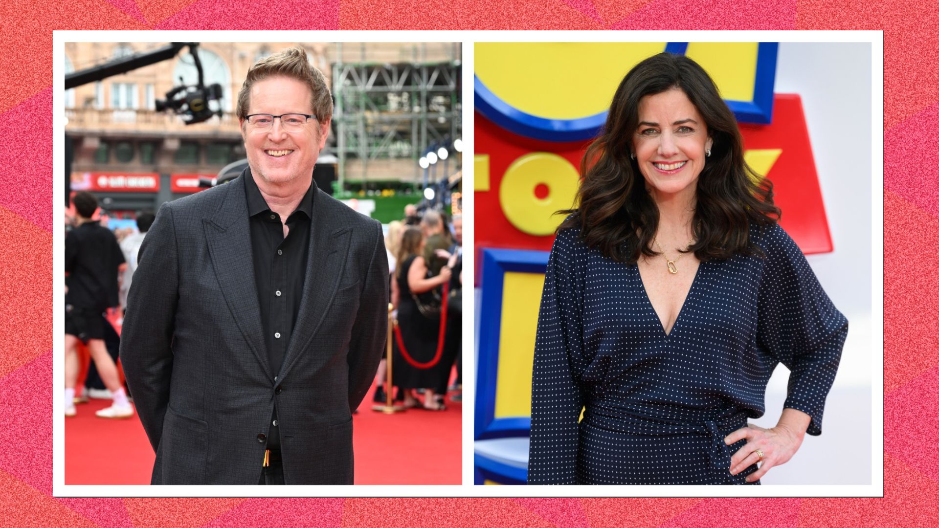 an image of Andrew Stanton (R) and Lindsey Collins (L) at the London Premiere of Toy Story 5