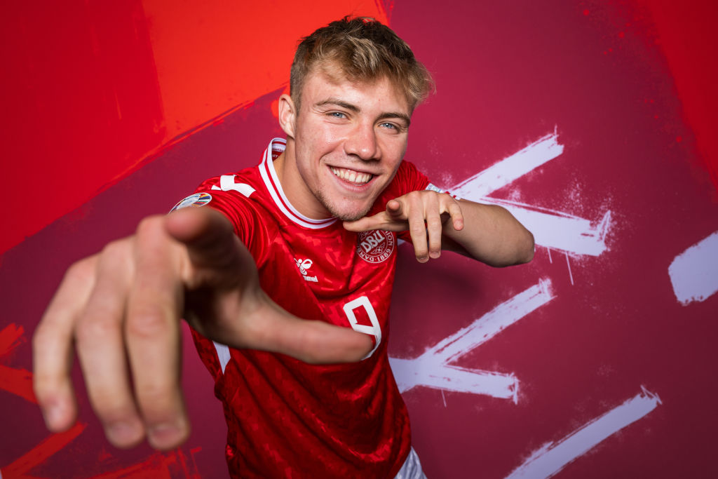 Denmark Euro 2024 squad Rasmus Hojlund of Denmark poses for a portrait during the Denmark Portrait session ahead of the UEFA EURO 2024 Germany on June 12, 2024 in Freudenstadt, Germany. (Photo by Alexander Scheuber - UEFA/UEFA via Getty Images)