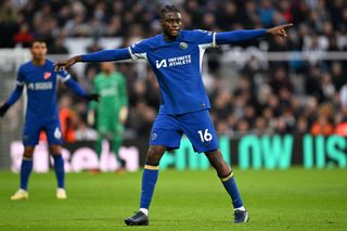 Lesley Ugochukwu of Chelsea gestures during the Premier League match between Newcastle United and Chelsea FC at St. James Park on November 25, 2023 in Newcastle upon Tyne, England.