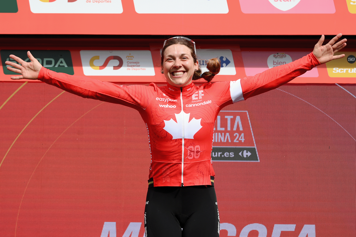 A delighted Alison Jackson celebrates on the podium