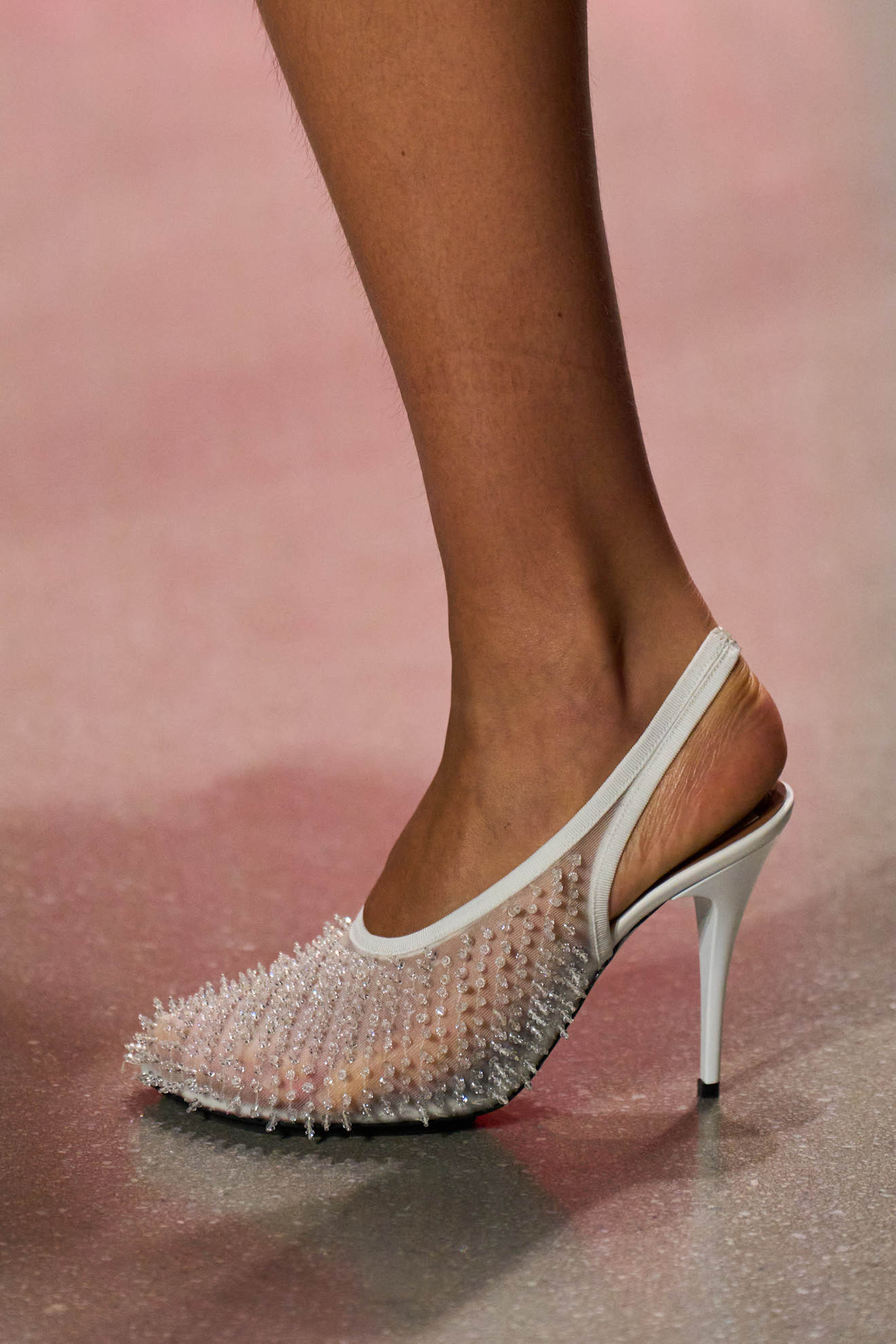 white mesh and embellished slingback heels at Stella McCartney Spring 2026 runway