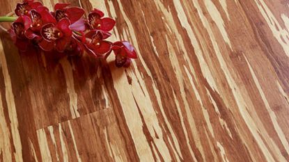 wooden bamboo flooring with red flower