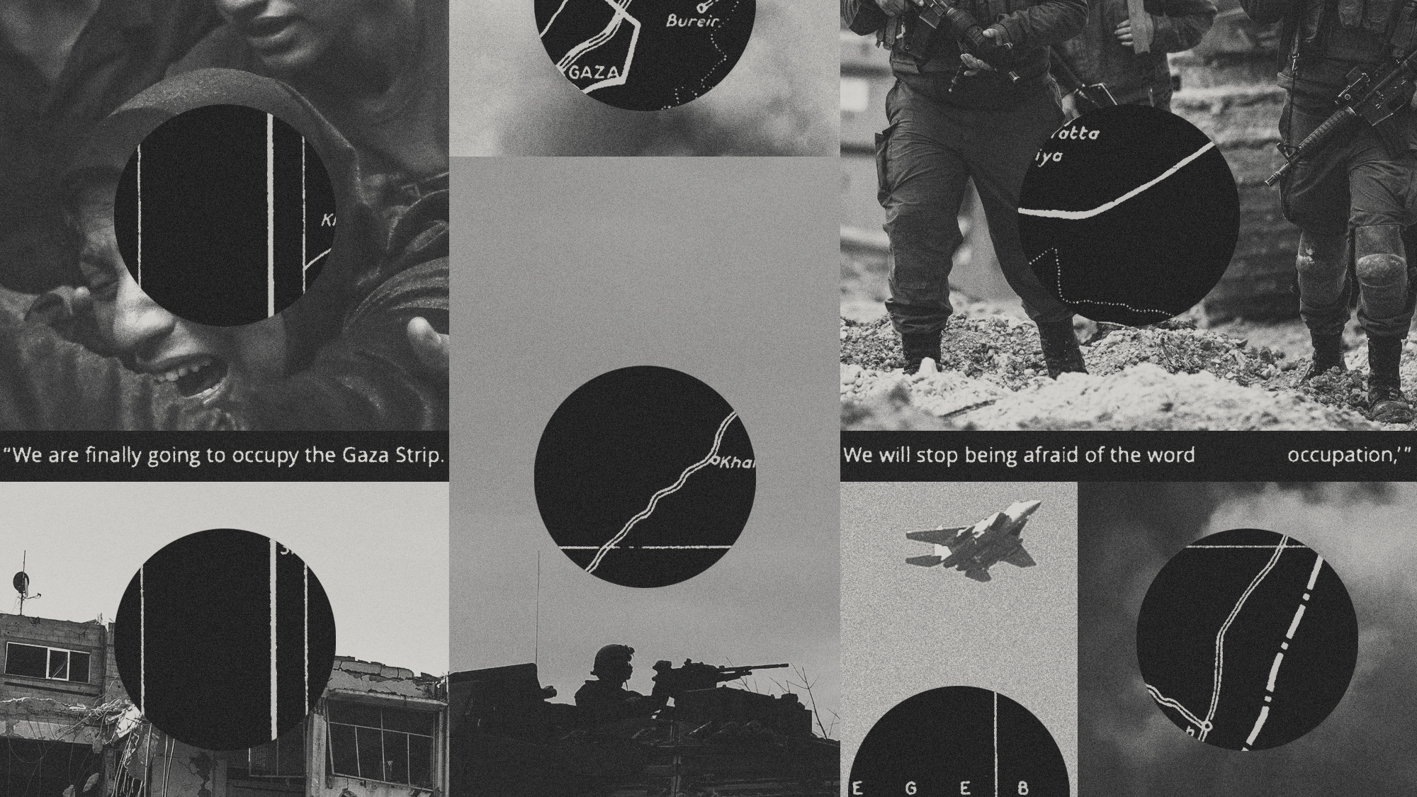 Photo composite illustration of scenes from the Israeli invasion of the Gaza Strip