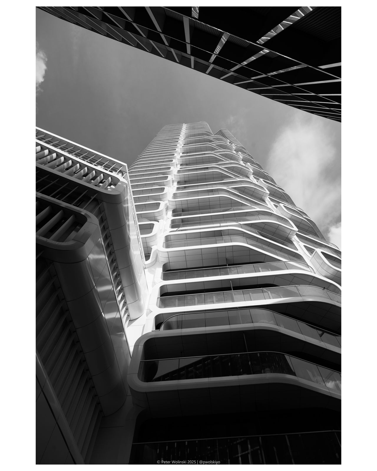 A building, photographed in black and white