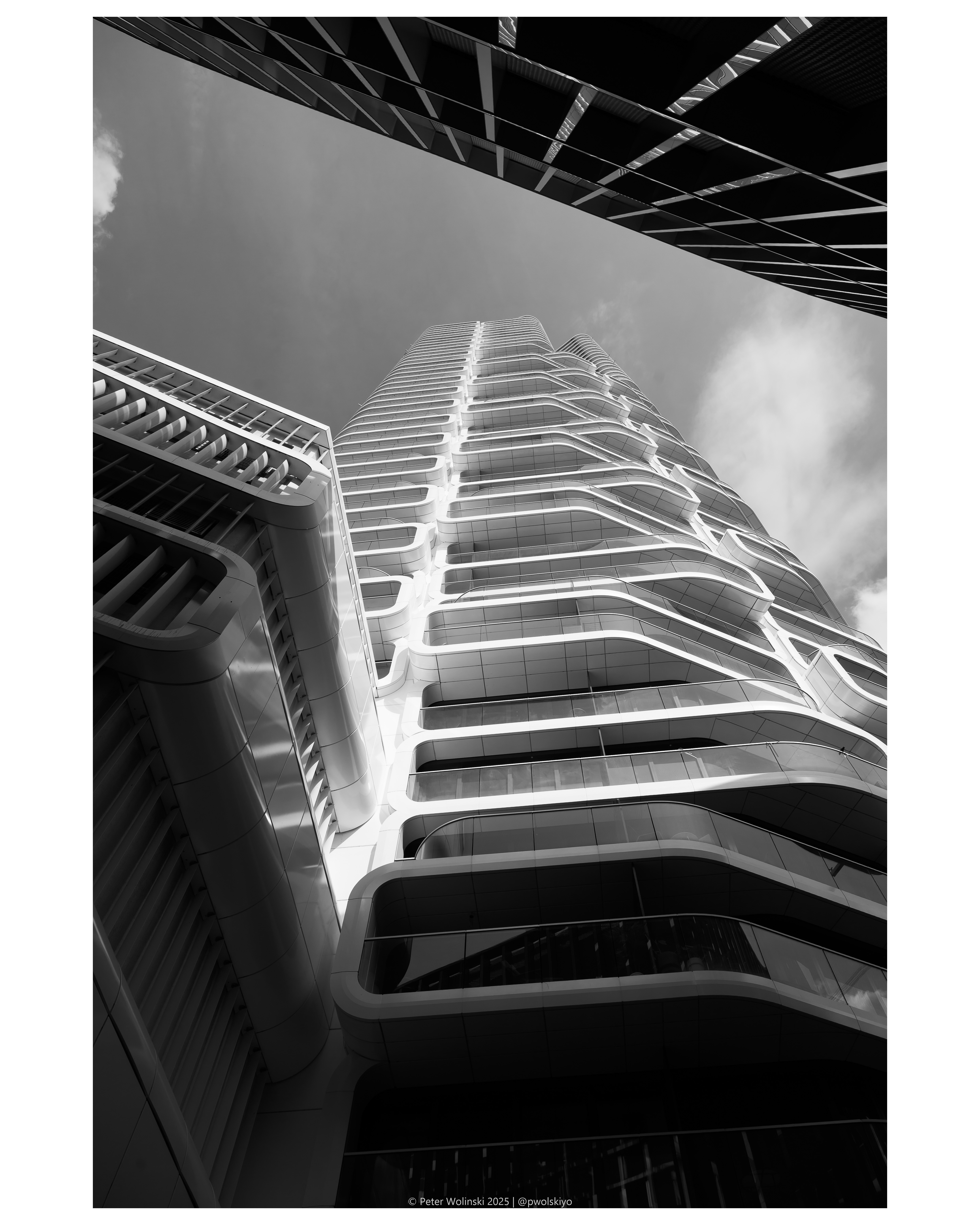 A building, photographed in black and white