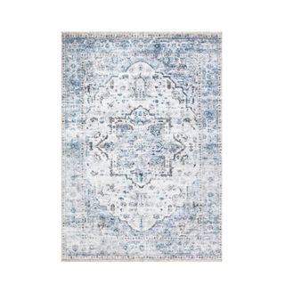 A blue medallion area rug