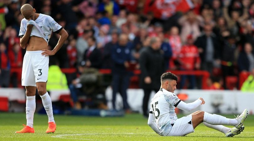 Fabinho and Alex Oxlade-Chamberlain look dejected after Liverpool&#039;s 1-0 loss at Nottingham Forest.