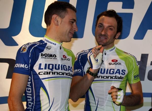 Ivan Basso shares a joke with Vincenzo Nibali (Liquigas-Cannondale).