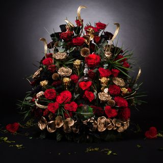 valentine day flower bouquet with heart roses