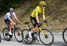 COURCHEVEL, FRANCE - JULY 19: (L-R) Tadej Pogacar of Slovenia and UAE Team Emirates - White Best Young Rider Jersey and Jonas Vingegaard of Denmark and Team Jumbo-Visma - Yellow Leader Jersey compete during the stage seventeen of the 110th Tour de France 2023 a 165.7km at stage from Saint-Gervais Mont-Blanc to Courchevel / #UCIWT / on July 19, 2023 in Courchevel, France. (Photo by Tim de Waele/Getty Images)