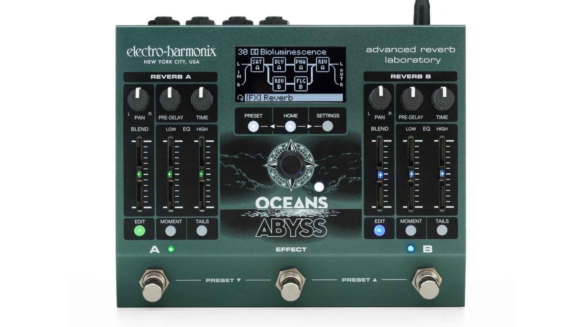 An Electro-Harmonix Oceans Abyss reverb pedal